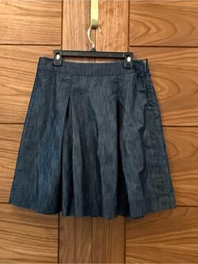 Level 99 Anthropologie Chambray Dark Wash Pleated Denim Skirt Women's Size 30